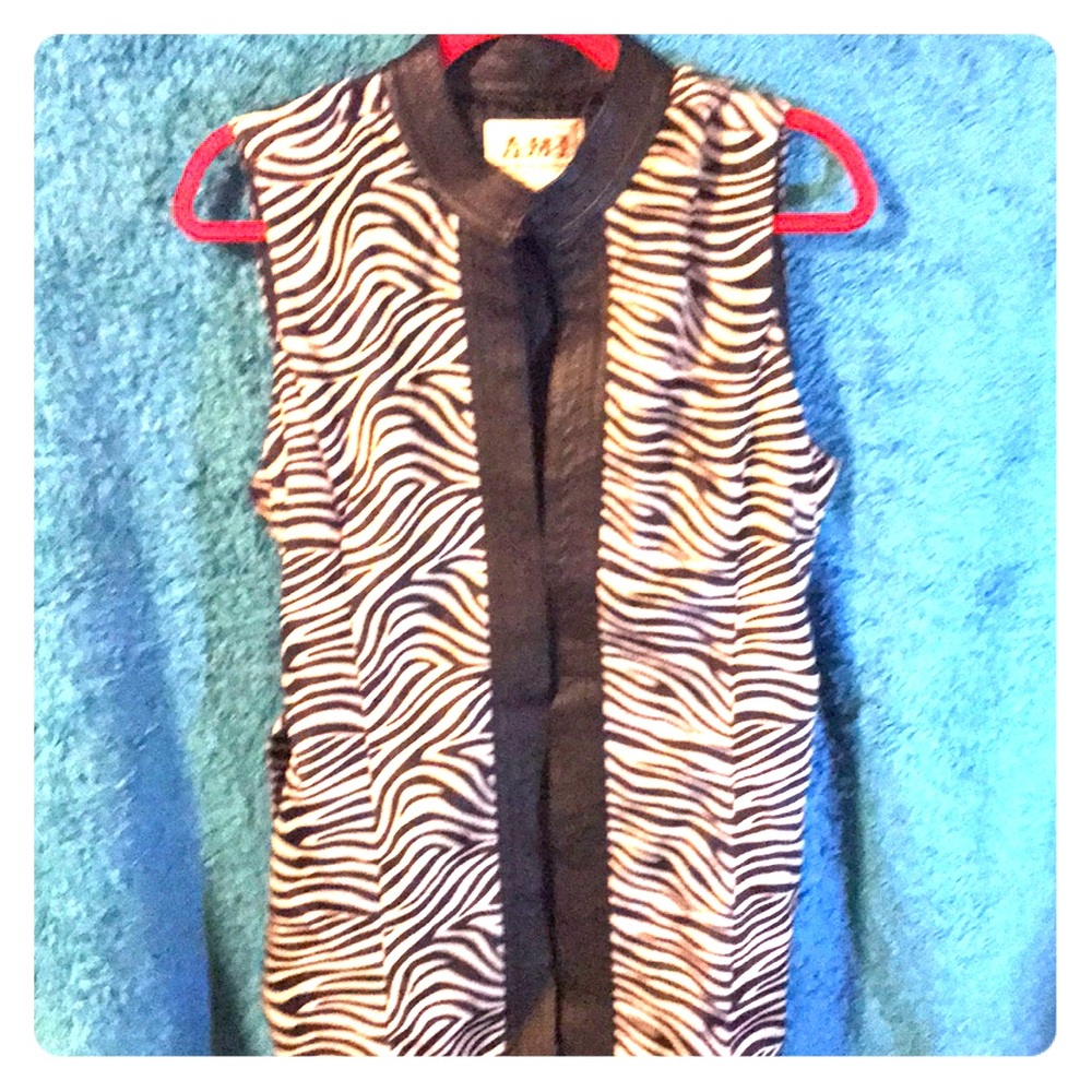 Zebra striped Faux Fur & Leather Vest with belt